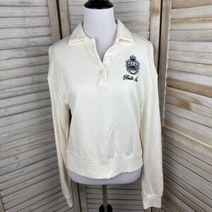 Divided Belle Ame Embroidered Preppy Collar Cream Sweatshirt Size Small